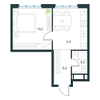 Планировка Апартаменты с 1 спальней 33.5 м2 в ЖК Level Южнопортовая