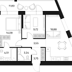 Планировка Квартира с 3 спальнями 63.63 м2 в ЖК Forst