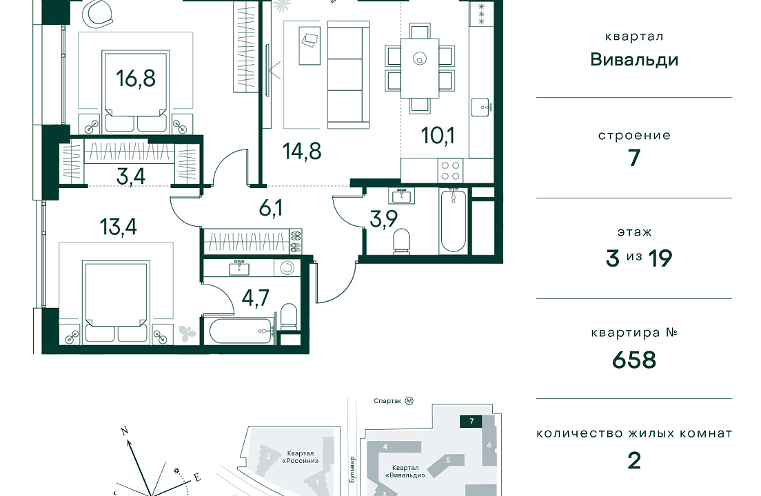 Apartment with 2 bedrooms 74.1 m2 in complex Primavera