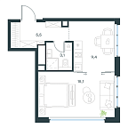 Планировка Апартаменты с 1 спальней 33.1 м2 в ЖК Level Южнопортовая