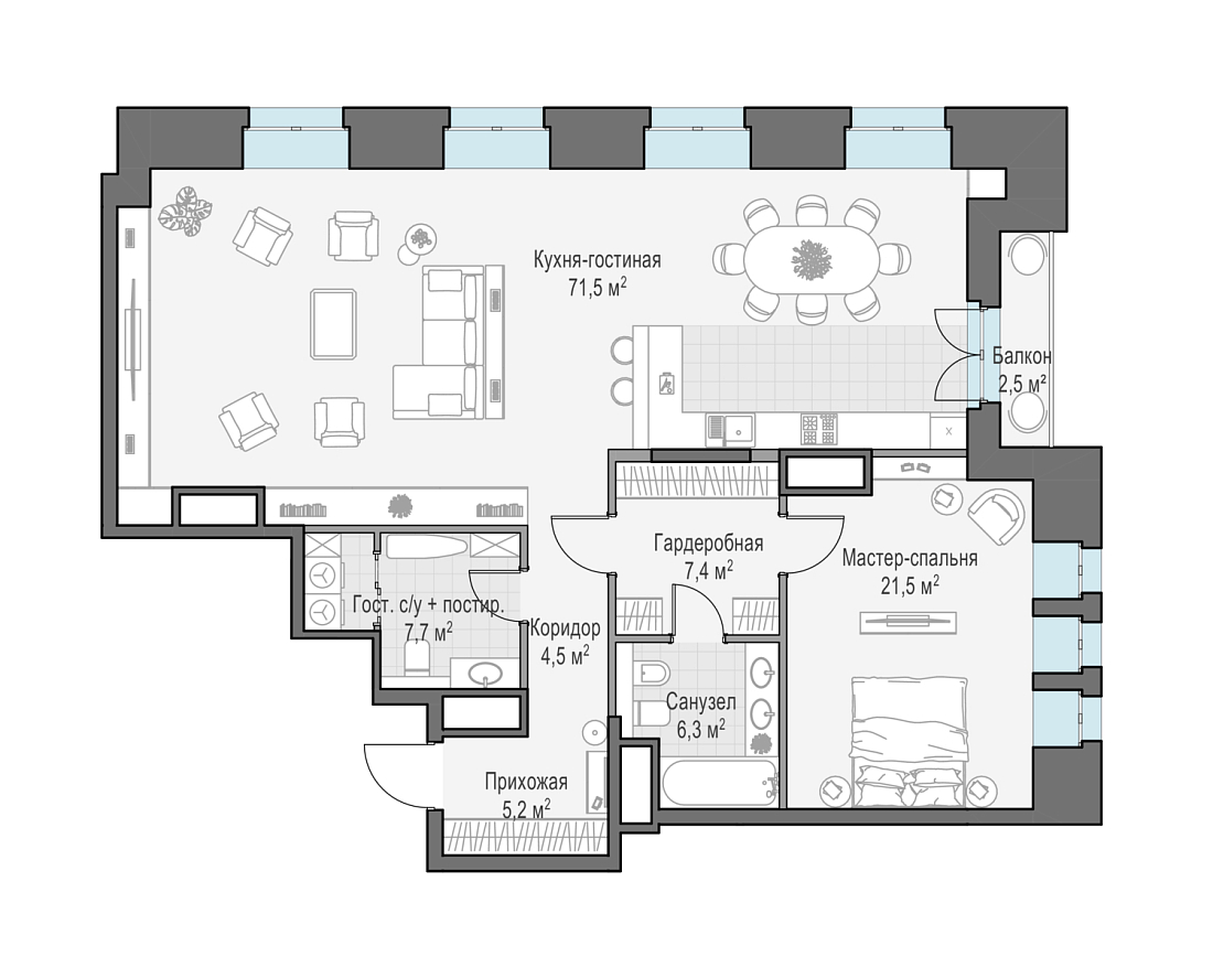Планировка Квартира с 3 спальнями 124.3 м2 в ЖК Чистые Пруды