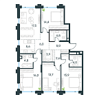 Планировка Квартира с 4 спальнями 114.4 м2 в ЖК Level Бауманская