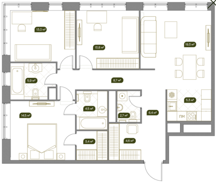 Layout picture 2-rooms from 67.3 m2 Photo 2