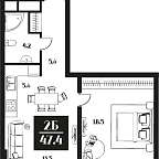 Планировка Апартаменты с 1 спальней 47.4 м2 в ЖК Deco Residence