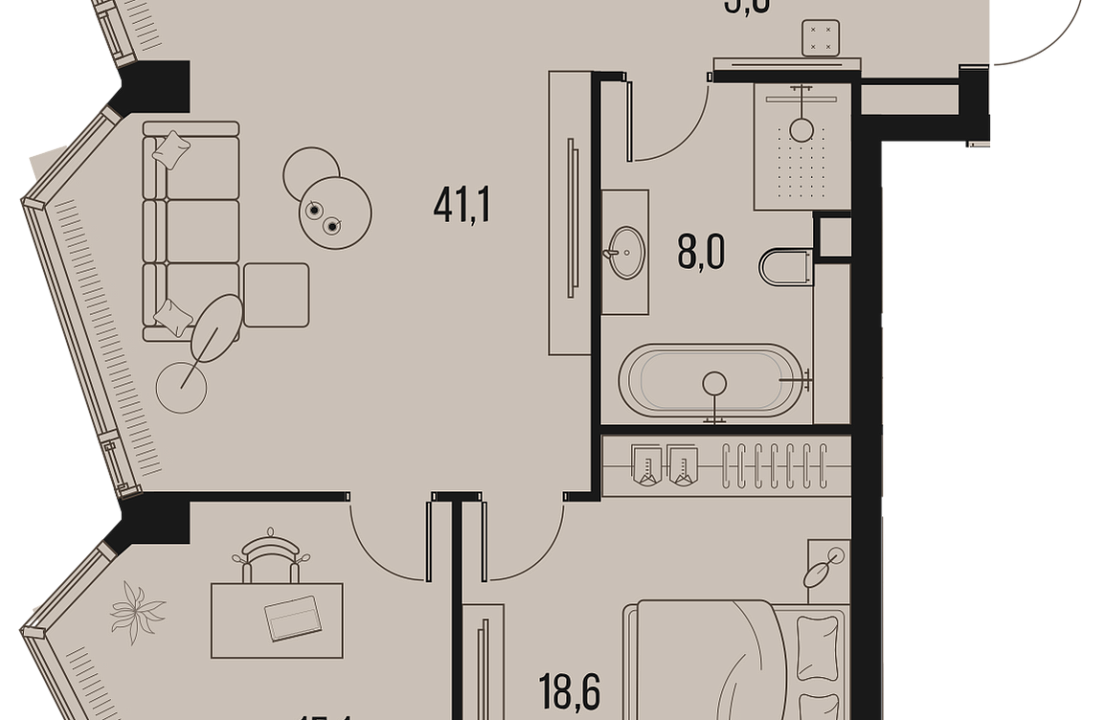Квартира с 2 спальнями 96.3 м2 в ЖК High Life