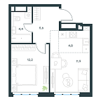 Планировка Апартаменты с 1 спальней 38.9 м2 в ЖК Level Южнопортовая