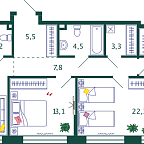 Планировка Квартира с 3 спальнями 121.2 м2 в ЖК Shagal