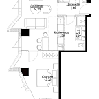 Планировка Квартира с 1 спальней 42.23 м2 в ЖК Famous