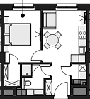 Планировка Апартаменты с 1 спальней 41.8 м2 в ЖК Wellton Spa Residence