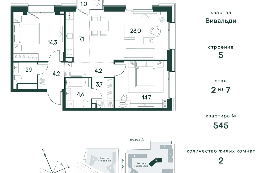 Apartment with 2 bedrooms 79.7 m2 in complex Primavera