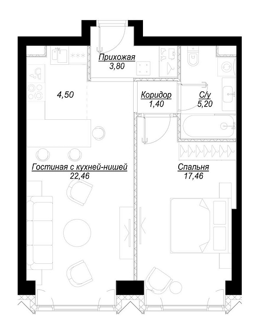 Layout picture 2-rooms from 36.52 m2 Photo 2