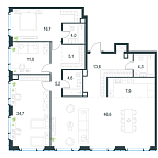 Планировка Квартира с 3 спальнями 143.7 м2 в ЖК Level Мичуринский