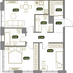 Планировка Квартира с 3 спальнями 72.9 м2 в ЖК West Garden