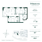 Планировка Квартира с 2 спальнями 85.1 м2 в ЖК Primavera