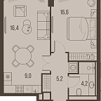 Планировка Квартира с 1 спальней 52 м2 в ЖК High Life