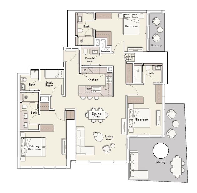 Планировка 3-комнатная квартира 198.3 м2 в ЖК Mercer House North