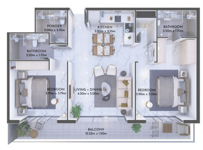 Планировка 2-комнатная квартира 112.3 м2 в ЖК Olivia Residence