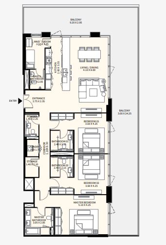 Планировка 3-комнатная квартира 160.9 м2 в ЖК Naya