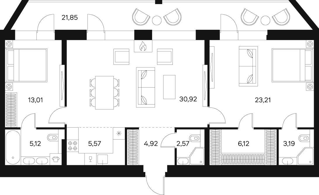 Квартира с 3 спальнями 105.56 м2 в ЖК Forst