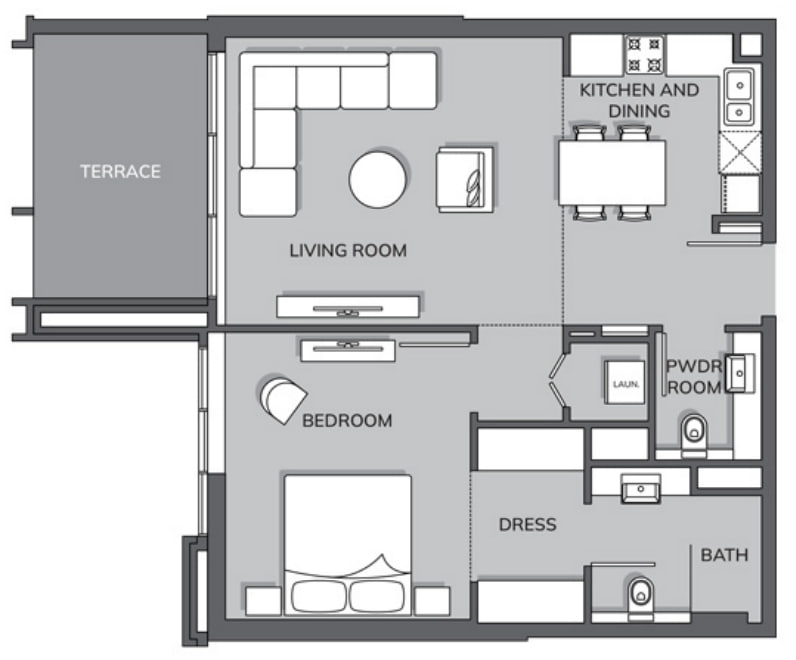 Планировка 1-комнатная квартира 84.2 м2 в ЖК Vista