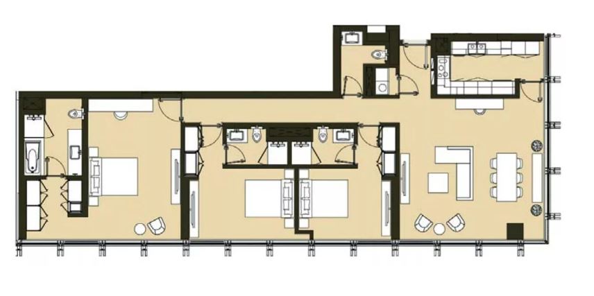 Планировка 3-комнатная квартира 181.3 м2 в ЖК Residence 110