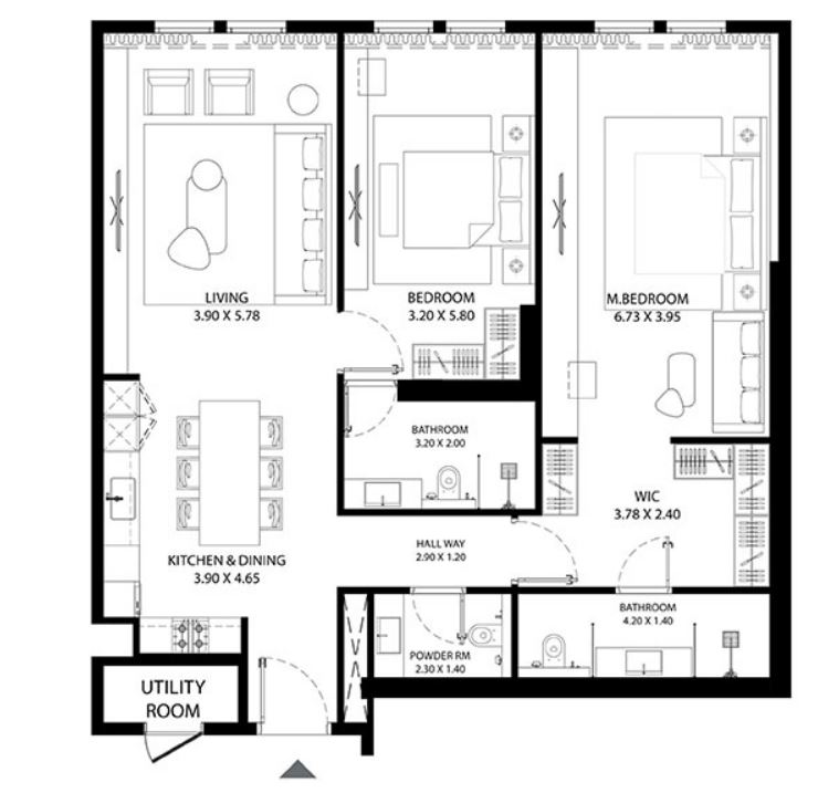 Планировка 2-комнатная квартира 122.7 м2 в ЖК Mag 330