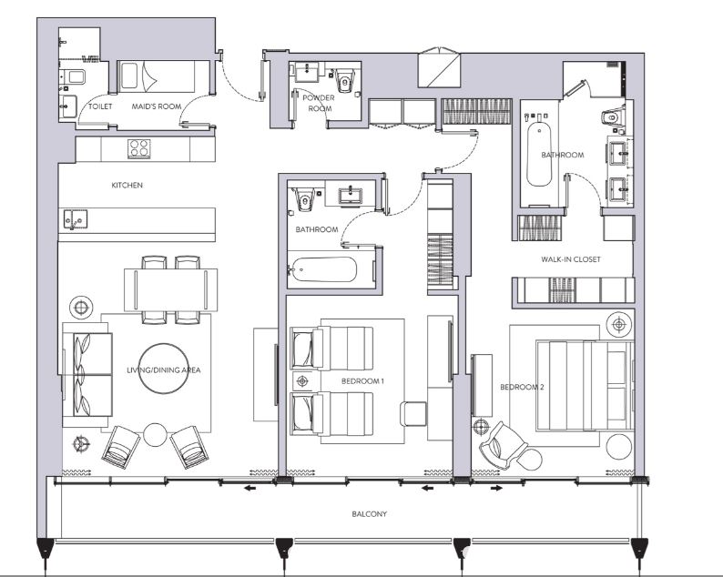 Планировка 2-комнатная квартира 83.1 м2 в ЖК The Sterling