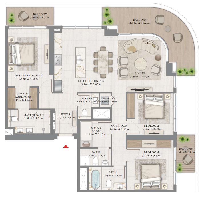 Планировка 3-комнатная квартира 166.3 м2 в ЖК Seapoint