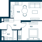 Планировка Квартира с 1 спальней 40.4 м2 в ЖК Soul