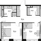 Планировка Квартира с 3 спальнями 117.1 м2 в ЖК Pride