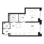 Планировка Квартира с 1 спальней 58.47 м2 в ЖК Republic