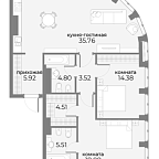 Планировка Апартаменты с 2 спальнями 92.66 м2 в ЖК Sky View