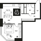 Планировка Апартаменты с 1 спальней 56.2 м2 в ЖК Deco Residence