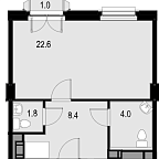 Планировка Апартаменты с 1 спальней 39.6 м2 в ЖК Wellton Spa Residence