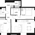 Планировка Квартира с 2 спальнями 64.1 м2 в ЖК Forst