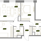 Планировка Квартира с 3 спальнями 74.4 м2 в ЖК West Garden
