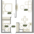Планировка Квартира с 2 спальнями 52.4 м2 в ЖК West Garden